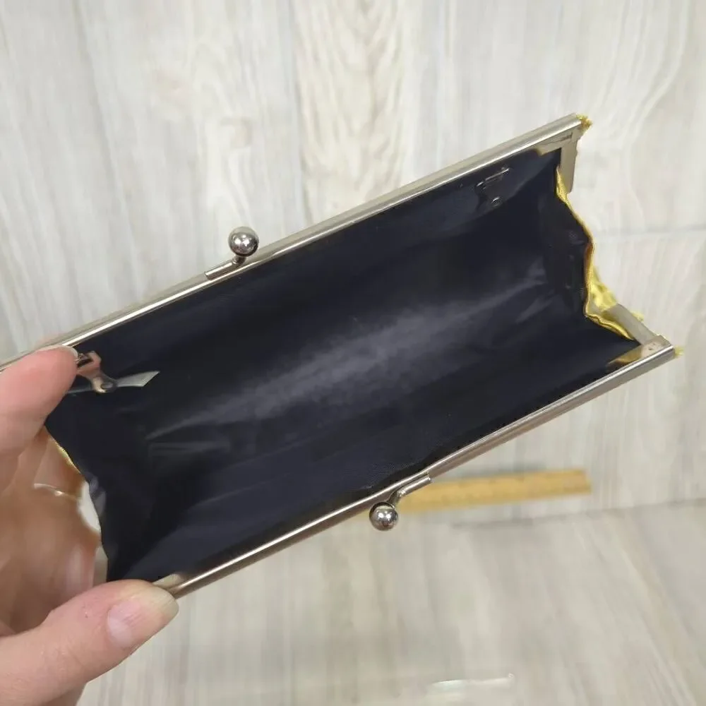 Womens Clutch Evening Purse Gold Pleated Style Toggle Closure Black Interior